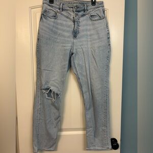 American Eagle Blue Ripped Mom Jeans Size 14 Long